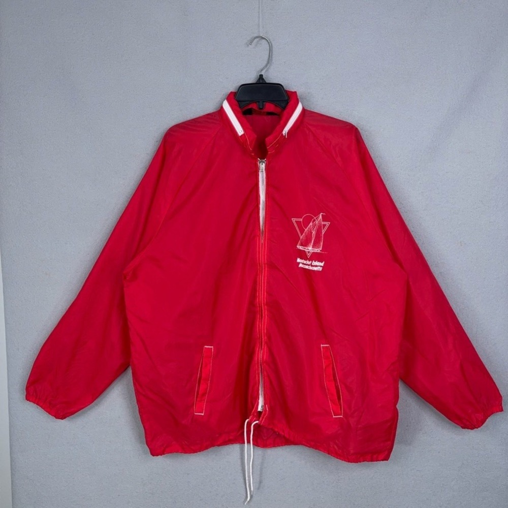 Nantucket Island Windbreaker Mens XL Red Graphic Sailing Coastal Preppy Sherry